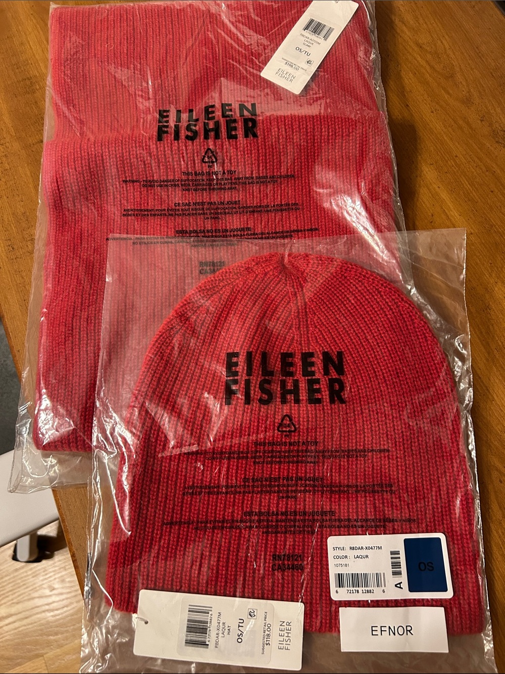 Eileen Fisher Red Knit Hat and Scarf NWT